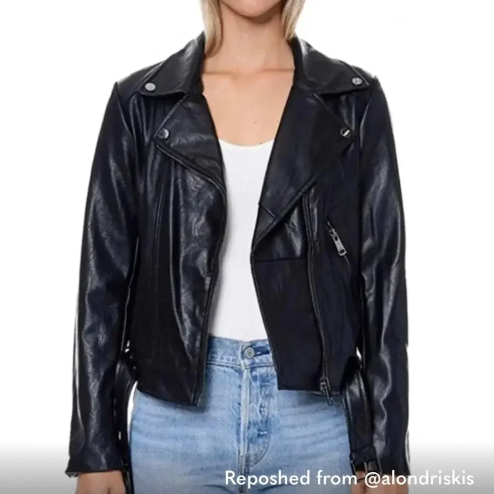 ELODIE XI Black Leather Moto Jacket Asymmetrical Zipper Silver tone hardware XL